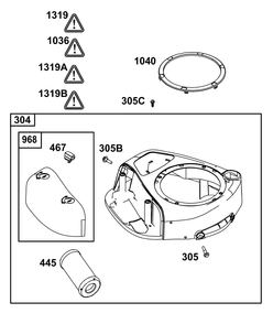 Blower Housing Group Diagram and Parts List for 31Q507-0017-H5 200000 - 399999 Briggs and Stratton Engine